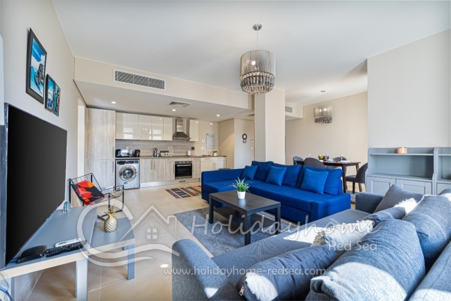 Cozy living room with large smart TV