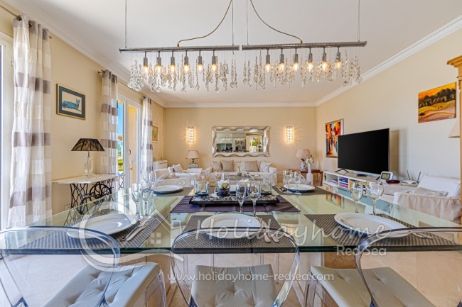 Nice dining table with enough space and beautiful decoration